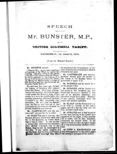 Speech on the British Columbia tariff, Wednesday, 7th March, 1877