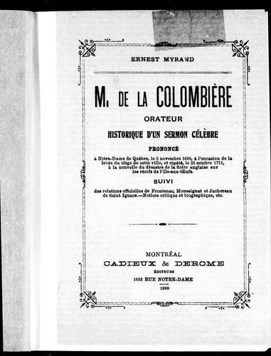 M. de La Colombière, orateur historique d'un sermon célèbre