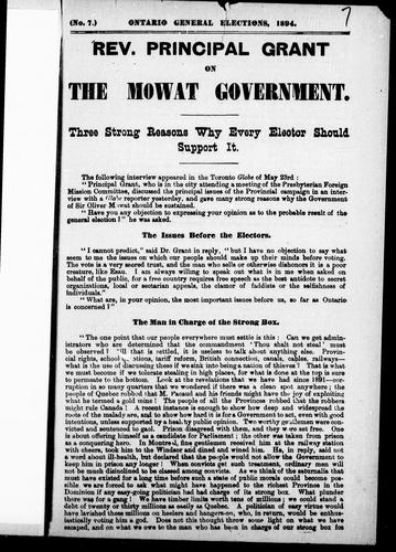 Rev. Principal Grant on the Mowat government