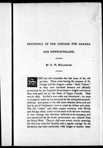 Statistics of the coinage for Canada and Newfoundland