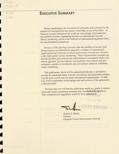 Compendium of international anti-money laundering conventions and agreements.