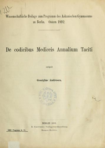 De codicibus Mediceis Annalium Taciti.