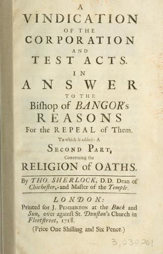 A vindication of the Corporation and Test acts