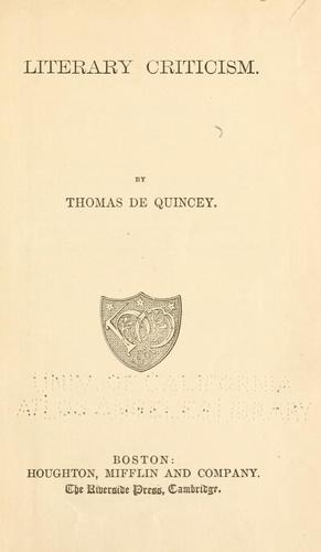 The works of Thomas De Quincey.
