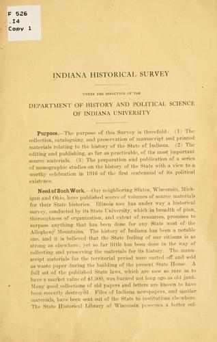 Indiana historical survey, under the direction of the Department of history and political science of Indiana university