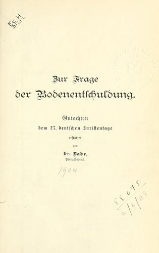 Zur Frage der Bodenentschuldung.