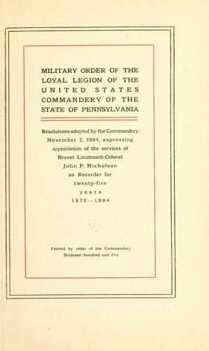 Resolutions adopted by the Commandery, November 2, 1904