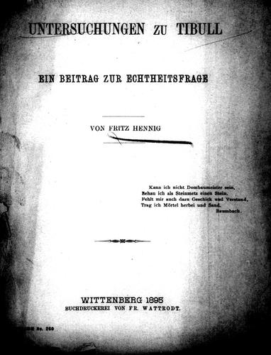 Untersuchungen zu Tibull