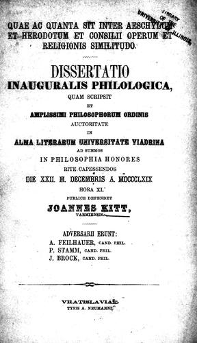 Quae ac quanta sit inter Aeschylum et Herodotum et consilii operum et religionis similitudo