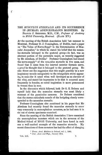 The musculus sternalis and its occurrence in (human) anencephalous monsters