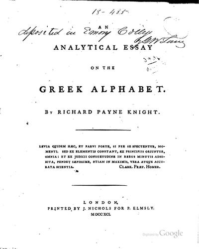 An analytical essay on the Greek alphabet.