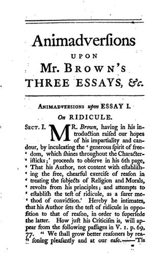 Animadversions on Mr. Brown's three essays on the Characteristicks. ...