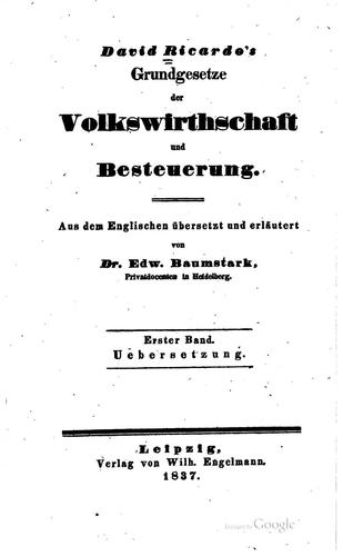 David Recardo's Grundgesetze der volkswirthschaft.