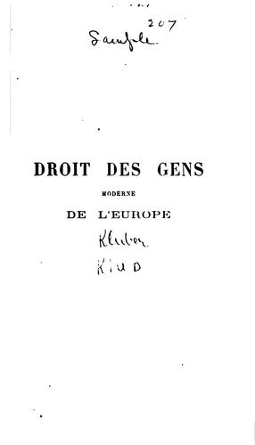 Droit des gens moderne de l'Europe