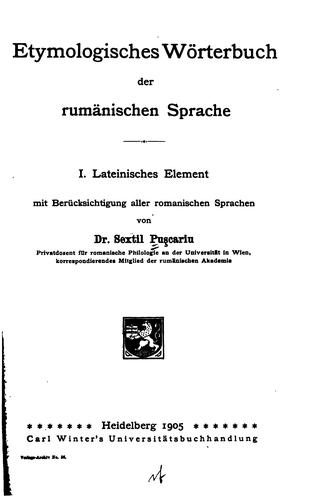 Etymologisches wörterbuch der rumänischen sprache ...