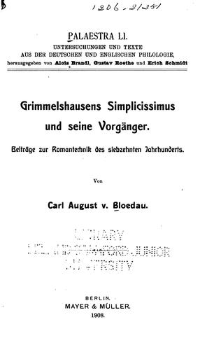 Grimmelshausens Simplicissimus und seine vorgänger.