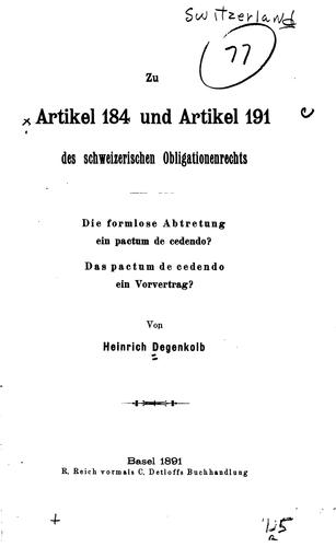 Zu artikel 184 und artikel 191 des schweizerischen obligationenrechts.