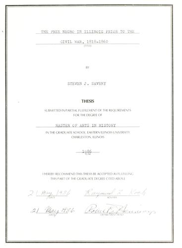 The free Negro in Illinois prior to the Civil War, 1818-1860