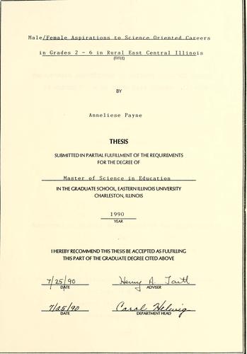 Male/female aspirations of science oriented careers in grades 2-6 in rural east central Illinois