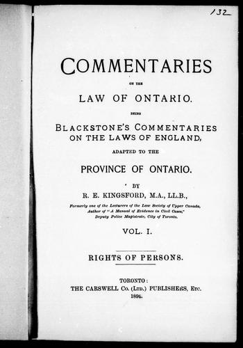 Commentaries on the law of Ontario