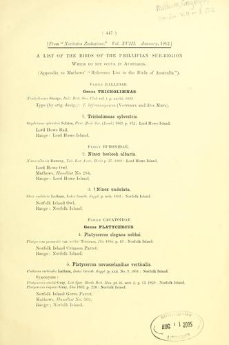 A list of the birds of the Phillipian sub-region