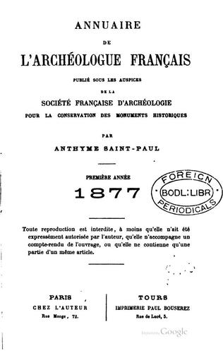 Annuaire de l'archéologue français ...