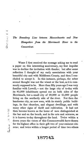 The Boundary Line Between Massachusetts and New Hampshire, from the Merrimack River to the ...