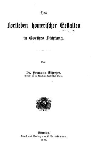 Das Fortleben homerischer gestalten in Goethes Dichtung
