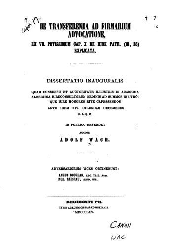 De transferenda ad firmarium advocatione, ex vii potissimum cap. x de jure ...