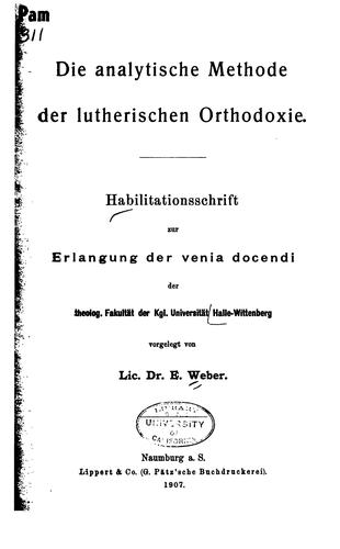 Die analytische Methode der lutherischen Orthodoxie