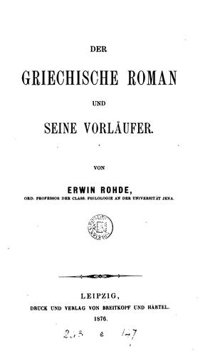 Der griechische Roman und seine Vorläufer