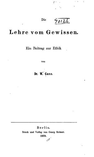 Die Lehre vom Gewissen: Ein Beitrag zur Ethik