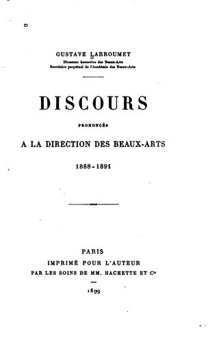 Discours prononcés à la Direction des beaux-arts, 1888-1891