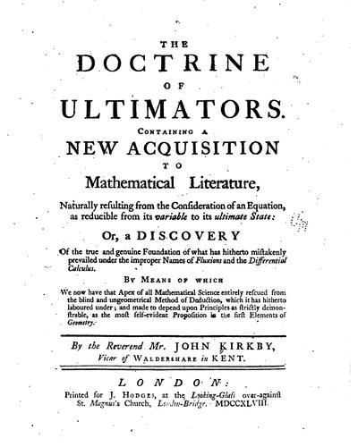 The Doctrine of Ultimators: Containing a New Acquisition to Mathematical ...