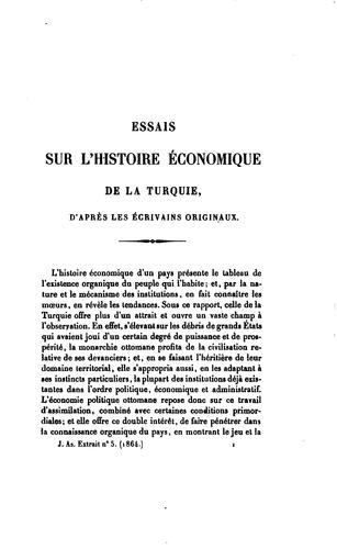 Essais sur l'histoire économique de la Turquie d'après les écrivains originaux