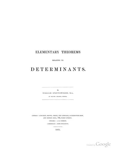 Elementary Theorems Relating to Determinants