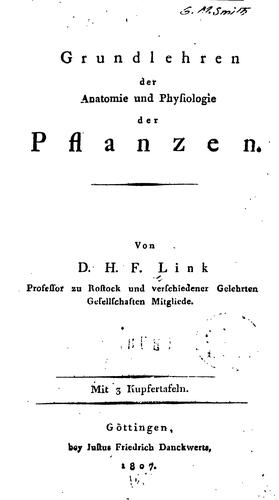 Grundlehren der Anatomie und Physiolgie der Pflanzen