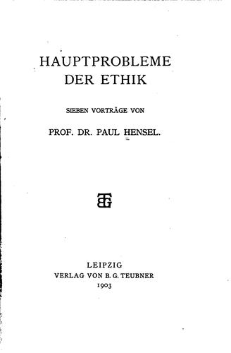 Hauptprobleme der Ethik: Neun vortrage