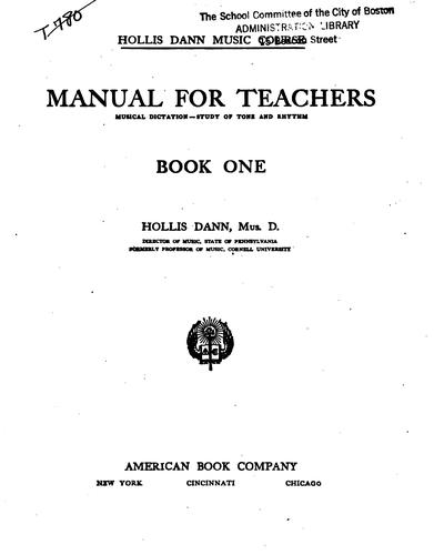 Manual for Teachers: Musical Dictation - Study of Tone and Rhythm