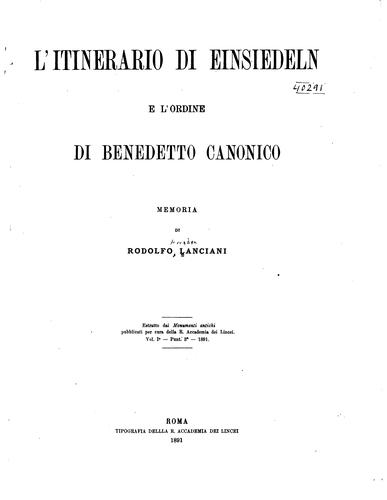 L'itinerario di Einsiedeln e l'ordine di Benedetto canonico