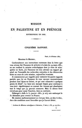 Mission en Palestine et en Phénicie: entreprise en 1881 : cinquième rapport