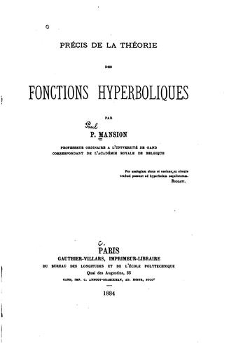 Précis de la théorie des fonctions hyperboliques