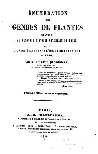 Énumération de genres de plantes, cultivés au Muséum d'histoire naturelle de Paris, suivant l ...