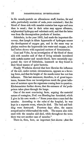 Parasitological investigations upon the vegetable organisms found in measles, typhus ...