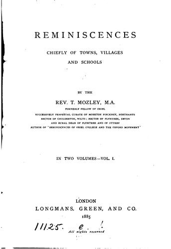 Reminiscences chiefly of towns, villages and schools