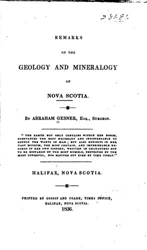 Remarks on the Geology and Mineralogy of Nova Scotia