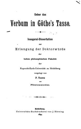 Ueber das Verbum in Göthe's Tasso...