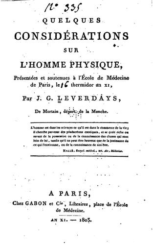 Quelques considérations sur l'homme physique ...