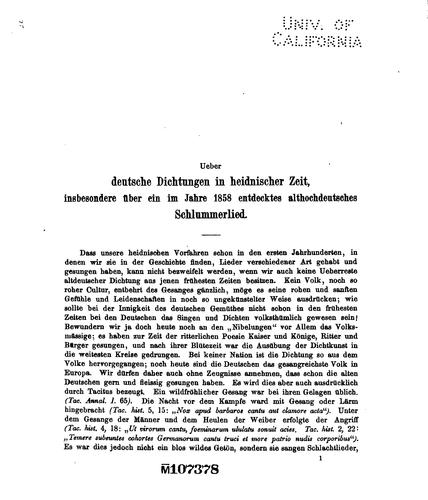 Ueber deutsche Dichtungen in heidnischer Zeit: Insbesondere über ein im ...
