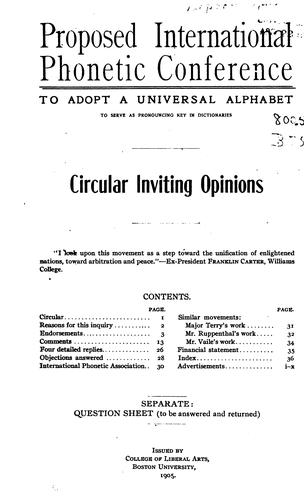 Proposed International Conference to # a Universal Alphabet to Serve as Pronouncing Key in ...